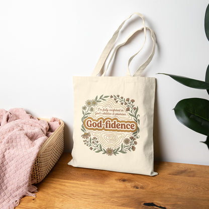 God-Fidence Christian Tote Bag — "I am fully confident in God's abilities & promises"